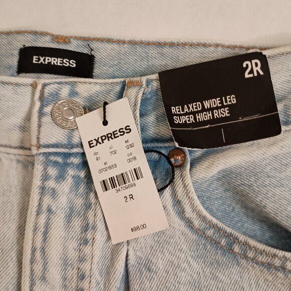 Express Light Denim Relaxed Wide Leg Super High Rise Cotton Jeans Women’s 2R NWT - Picture 8 of 15
